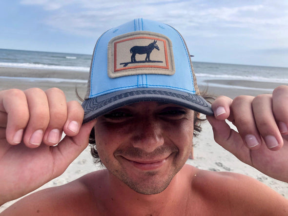 Surfing Jackass Structured Trucker Hat, Sky Blue and Charcoal