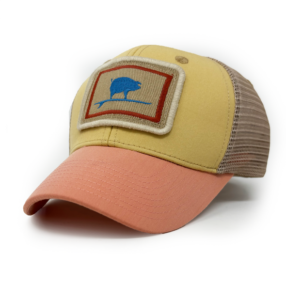 Surfing Pig Trucker Hat, Sandhills Gold