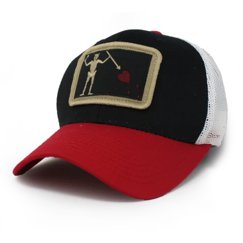 Blackbeard Pirate Flag Trucker Hat, Structured, Black/Red/White