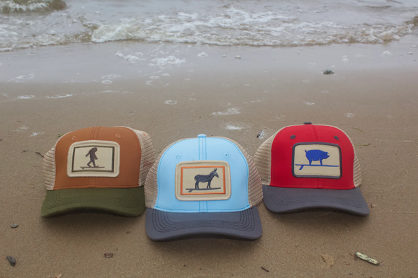 Surfing Sasquatch Structured Trucker Hat, Burnt Orange and Olive