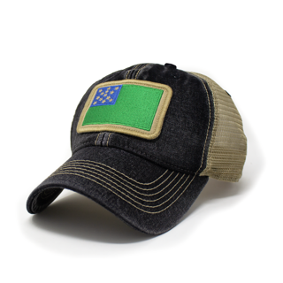 Green Mountain Boys Flag Patch Trucker Hat, Black
