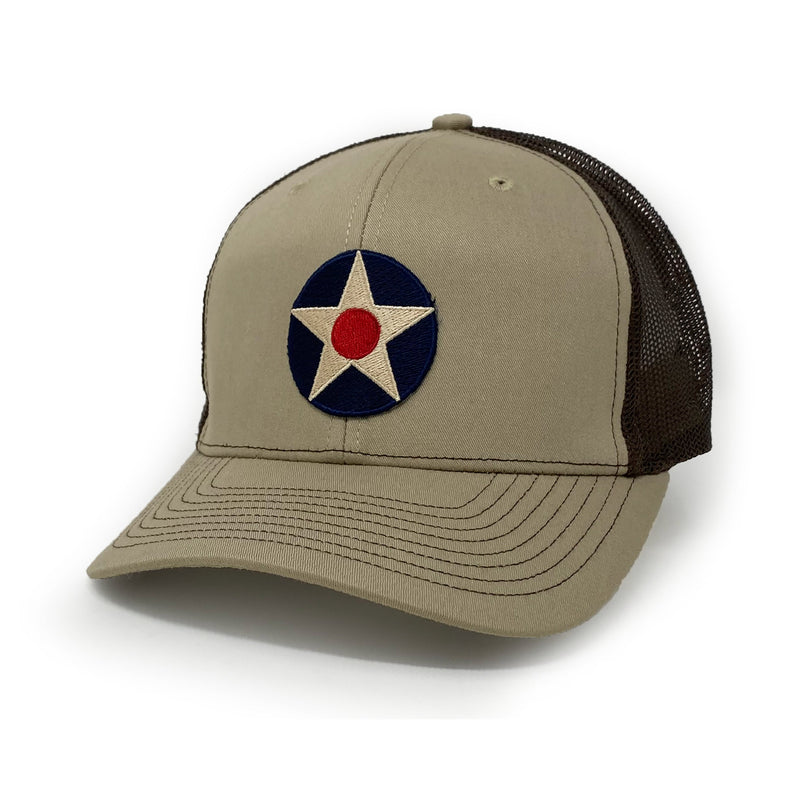 US Army Air Corp Insignia Trucker, Structured, Khaki/Coffee