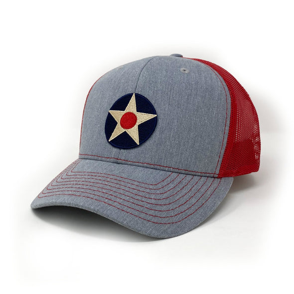 US Army Air Corp Insignia Trucker, Structured, Heather Gray/Red