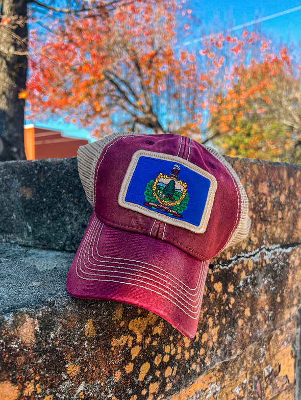 Vermont Flag Patch Trucker Hat, Brick Red