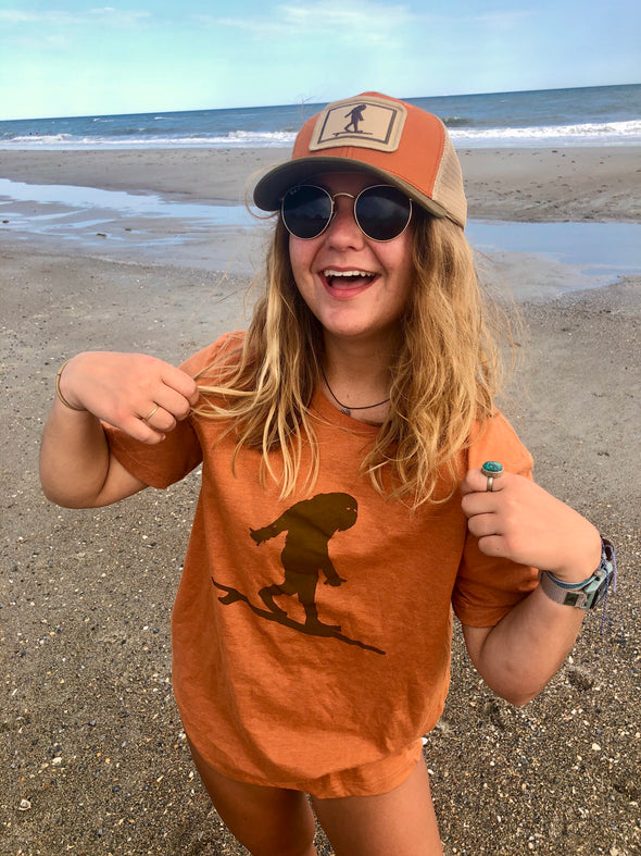 Surfing Sasquatch T-Shirt, Burnt Orange