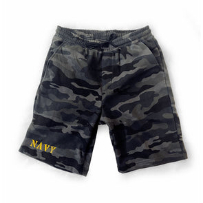 Men's Navy Sweat Shorts, Black Camouflage