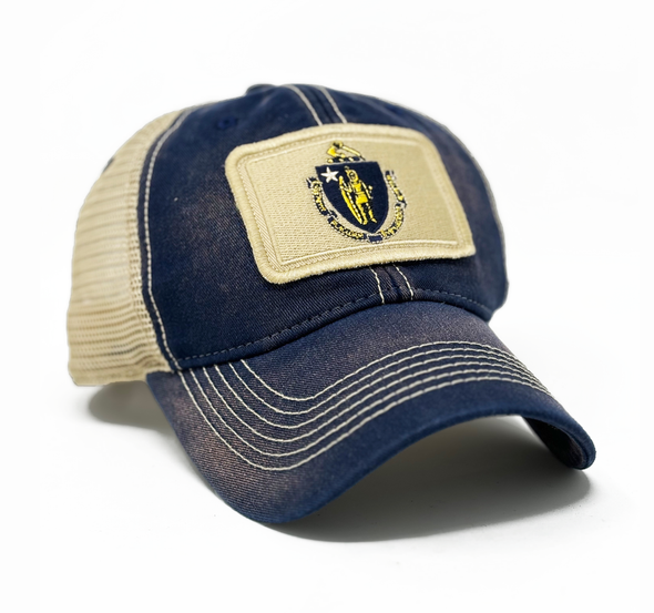 Massachusetts Flag Patch Trucker Hat, Navy