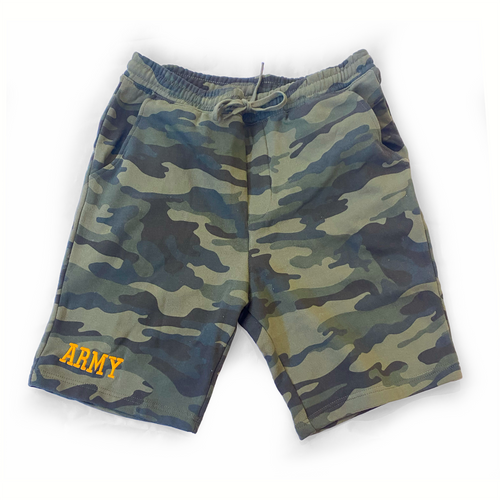 Men's Army Sweat Shorts, Green Camouflage