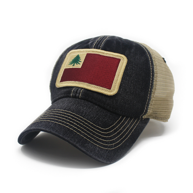 New England Flag Patch Trucker Hat, Black
