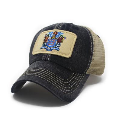 New Jersey Flag Patch Trucker Hat, Black