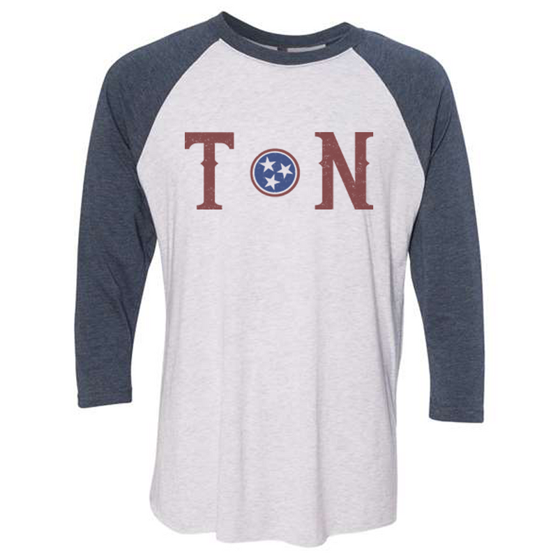 Tennessee Star Baseball Tee, Unisex, Navy Blue and Heather White