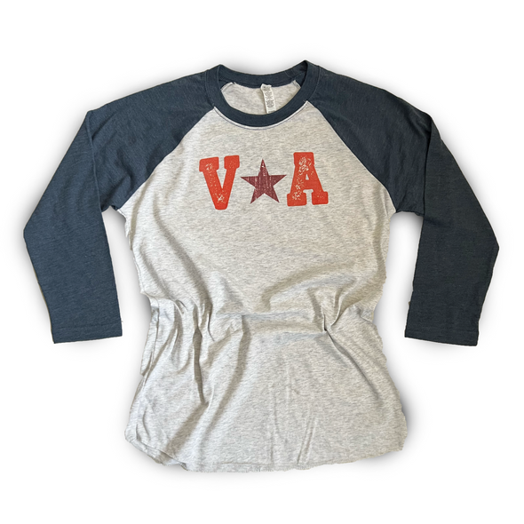 Virginia Star Baseball Tee, Unisex, Blue and Heather White