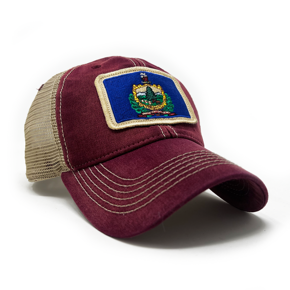 Vermont Flag Patch Trucker Hat, Brick Red