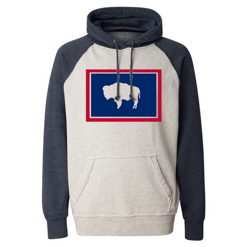 Wyoming Flag Hippy Hoodie, Oatmeal and Navy
