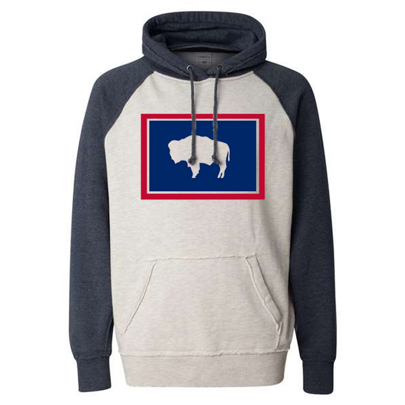 Wyoming Flag Hippy Hoodie Oatmeal and Navy SL Revival Co