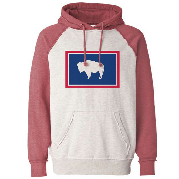 Wyoming Flag Hippy Hoodie, Oatmeal and Red