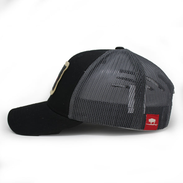 Blackbeard Pirate Flag Trucker Hat, Structured, Black/Grey