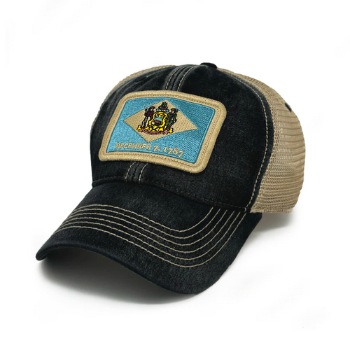 Delaware Flag Patch Trucker Hat, Black