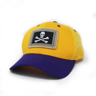 Calico Jack's Jolly Rodger Pirate Flag Trucker Hat, Structured, Gold/Purple