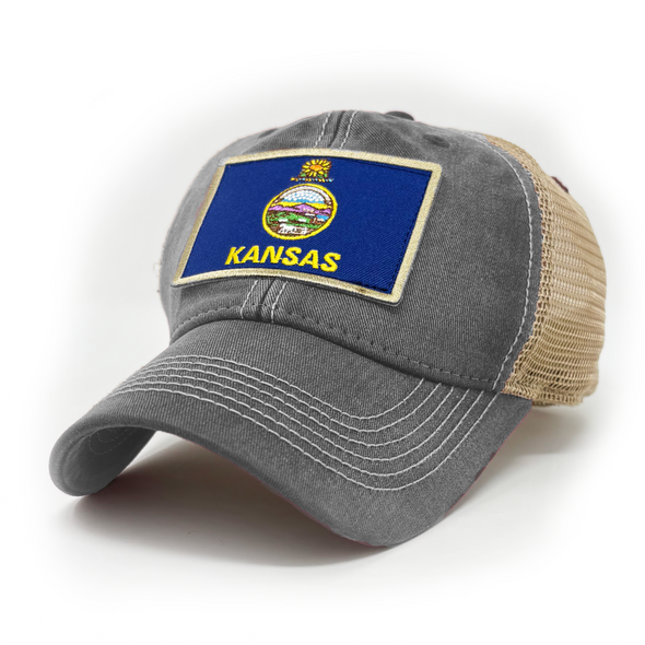 Kansas Flag Patch Trucker Hat