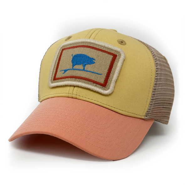 Surfing Pig Trucker Hat, Sandhills Gold