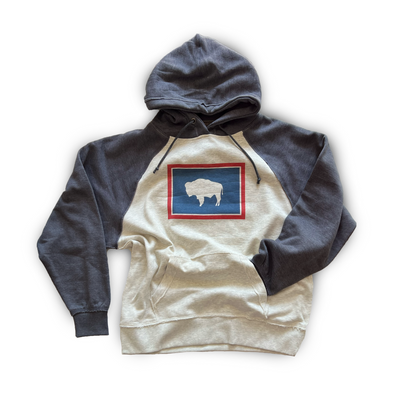 Wyoming Flag Hippy Hoodie, Oatmeal and Navy