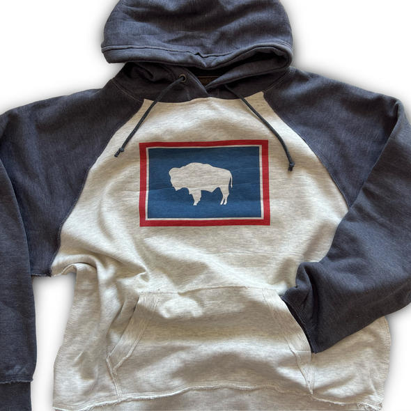 Wyoming Flag Hippy Hoodie, Oatmeal and Navy