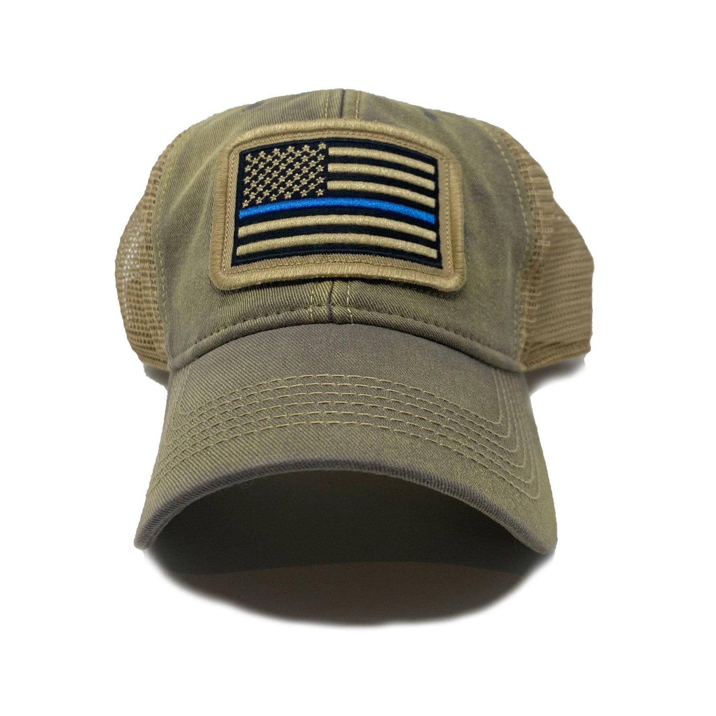 Thin Blue Line Flag Trucker Hat Drifter Gray SL Revival Co