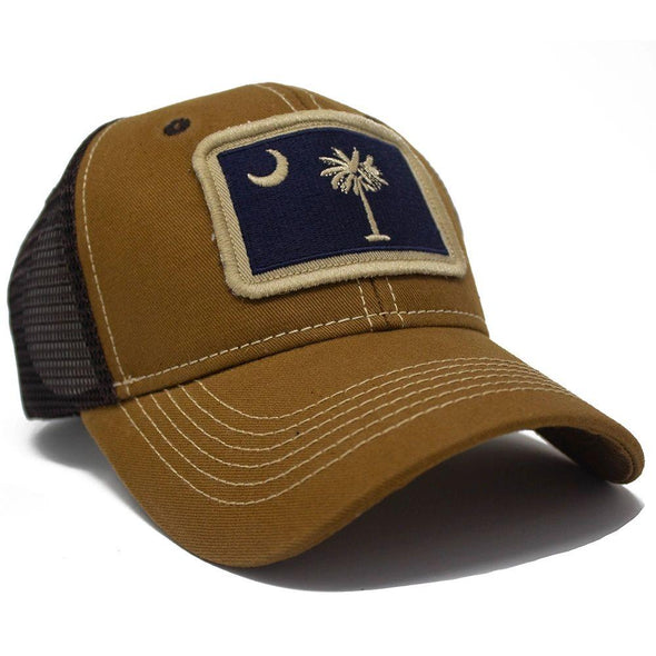 South Carolina Flag Patch Trucker Hat, Structured, Tobacco Brown