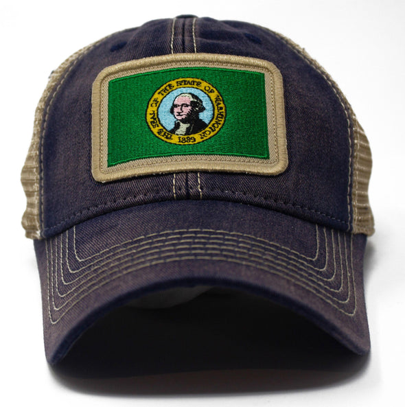 Washington Flag Patch Trucker Hat, Navy