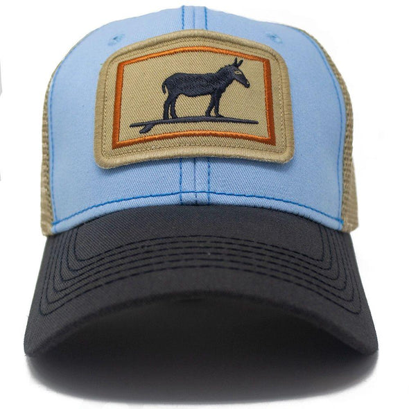 Surfing Jackass Structured Trucker Hat, Sky Blue and Charcoal
