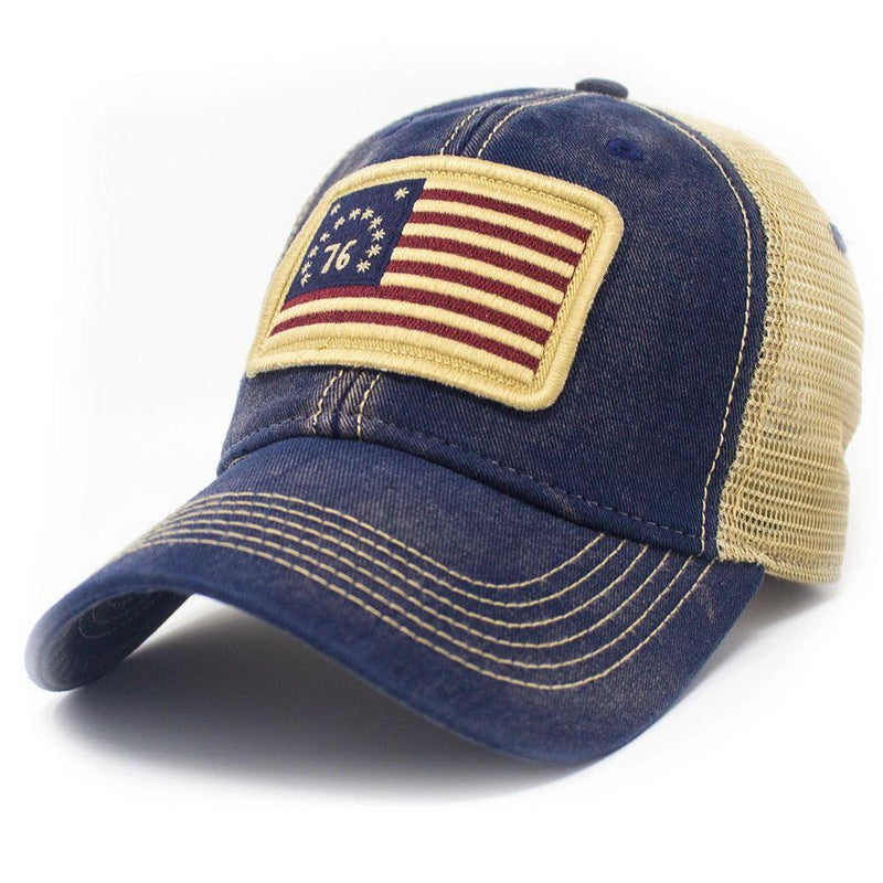 The Bennington USA Flag Patch Trucker Hat Navy SL Revival Co