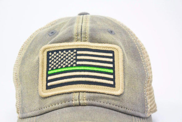 Thin Green Line Flag Trucker Hat, Driftwood
