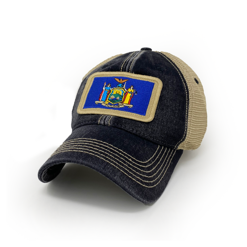 New York Flag Patch Trucker Hat, Black