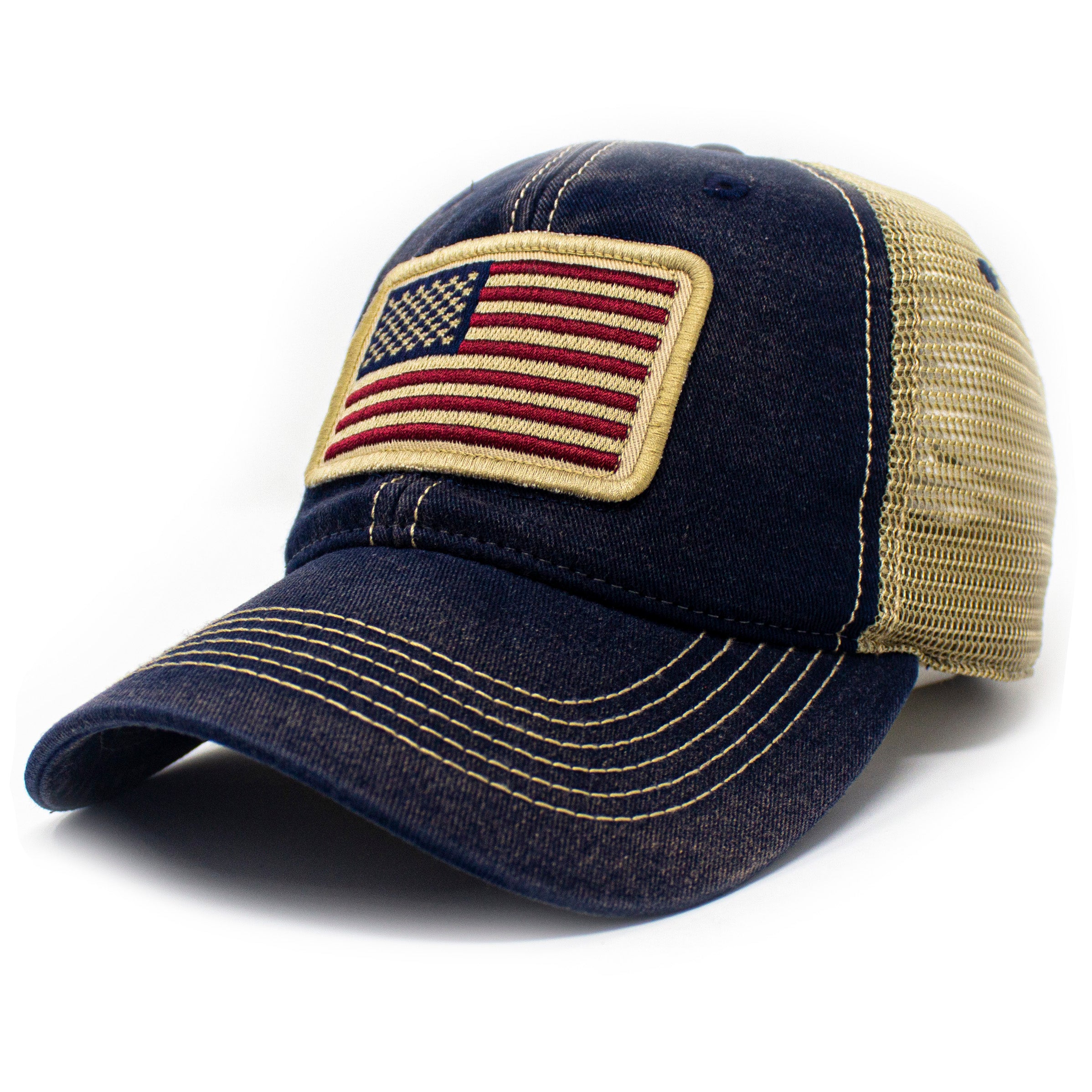 Trade Winds Dark Blue Baseball Cap With Gold USA Flag Patch – Adjustable Unisex Hat