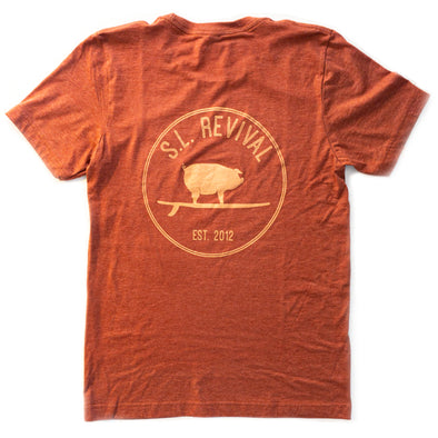 Surfing Pig T-Shirt, Back Graphic, Heather Clay