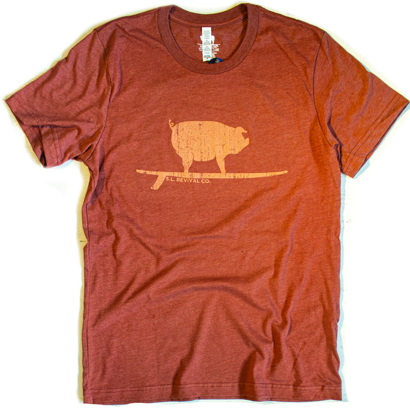 Surfing Pig T-Shirt, Heather Clay